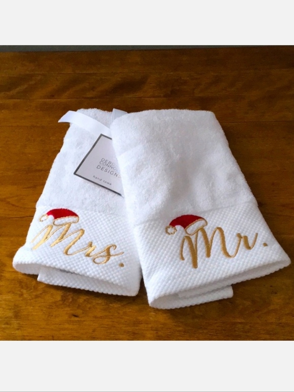 Mr & Mrs Christmas Santa Hand Plush Towels NWT First Christmas Gift Deb Connelly